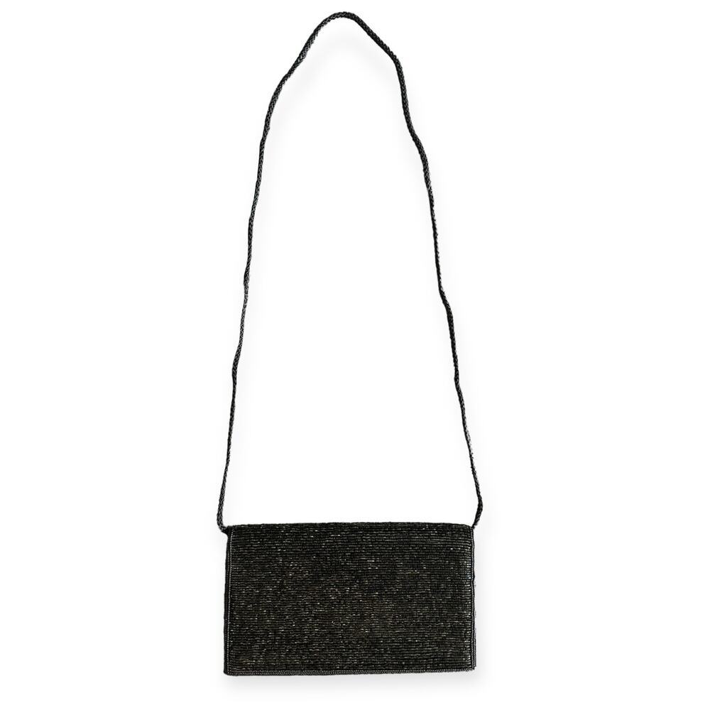 Vintage La Regale Beaded Clutch Purse Black Beaded Bag Evening Bag Wedding Bag - Picture 8 of 10
